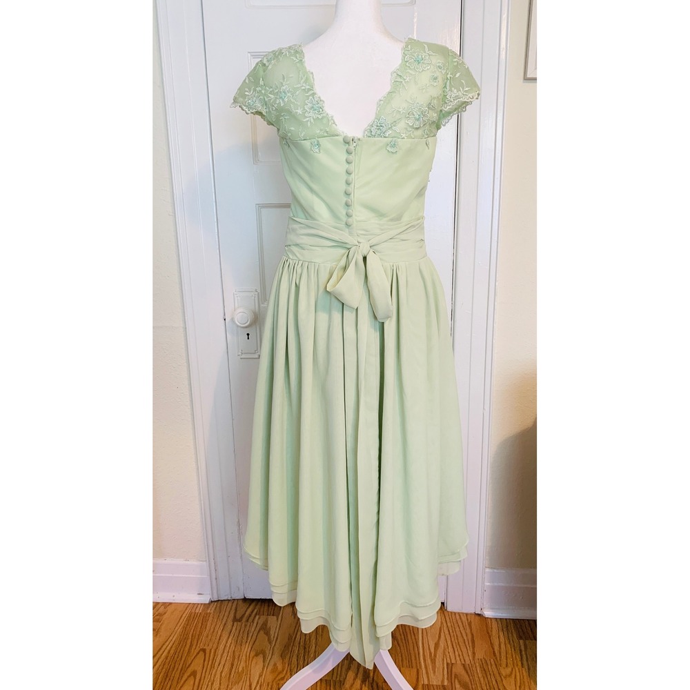 Sage Green 1950s Vintage Style Cocktail Dress Courthouse Wedding Chiffon Size M - Picture 6 of 16